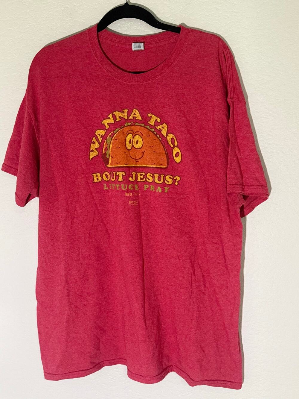 Wanna Taco Bout Jesus Lettuce Pray Graphic T-Shirt Men’s Red Christian Tee